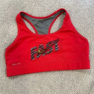 Nike Red Dri-FIT Racerback Sports Bra with 'FAST' Graphic
